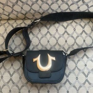 True Religion Black Crossbody Bag with Gold Logo